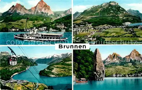 AK / Ansichtskarte Brunnen SZ Fahrgastschiff Panorama Seilbahn Kat. Brunnen