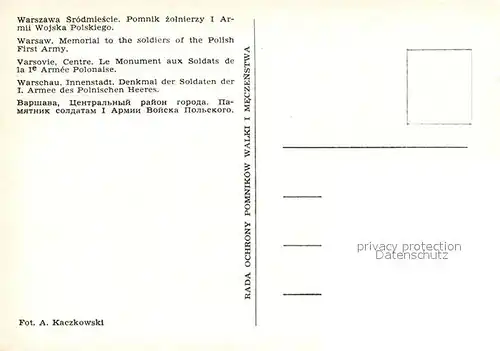 AK / Ansichtskarte Warschau Masowien Denkmal der Soldaten der Ersten Armee des Polnischen Heeres Kat. Warschau