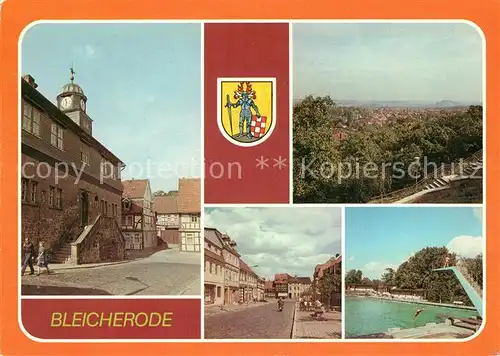 AK / Ansichtskarte Bleicherode Rathaus uebersicht Maxim Gorki Strasse Freibad Wappen Kat. Bleicherode