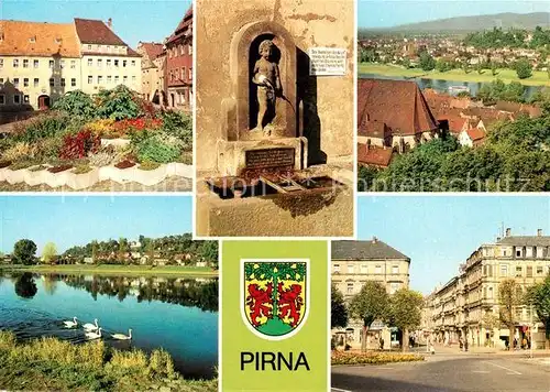 AK / Ansichtskarte Pirna Markt Erlenpeterbrunnen Sonnenstein Karl Marx Strasse OT Copitz Kat. Pirna