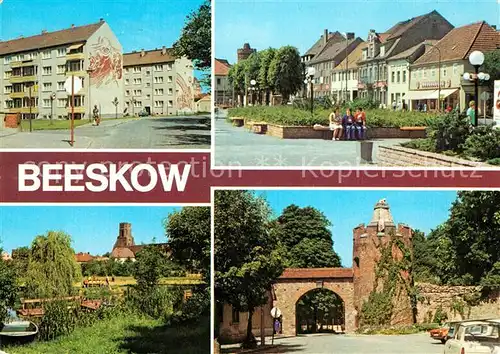 AK / Ansichtskarte Beeskow Poststrasse Ernst Thaelmann Platz Kleine Spree Stadtmauer Pulverturm Kat. Beeskow