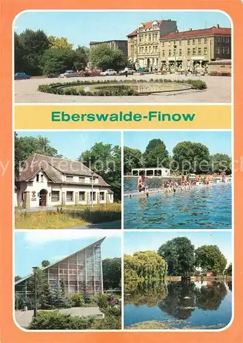 AK / Ansichtskarte Finow Eberswalde Platz der Freundschaft Gaststaette Freibad Tierpark Schleuse Finowkanal Kat. Eberswalde Finow