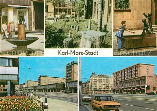 AK / Ansichtskarte Karl Marx Stadt Brunnen Versteinerter Wald Strasse der Nationen Interhotel Moskau Kat. Chemnitz