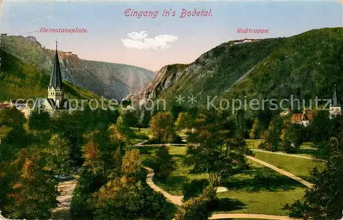 AK / Ansichtskarte Bodetal Harz Hexentanzplatz Rosstrappe Kirche Kat. Treseburg