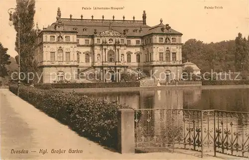 AK / Ansichtskarte Dresden Koeniglicher grosser Garten Palais Teich Altertums Museum Kat. Dresden Elbe