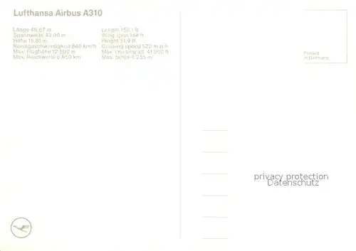 AK / Ansichtskarte Lufthansa Airbus A310 Kat. Flug