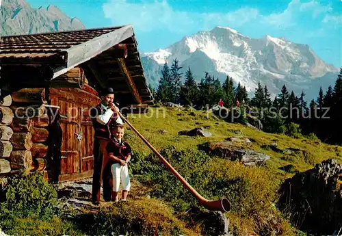 AK / Ansichtskarte Alphorn Wengen Alphornblaeser Sennenbub Jungfrau Kat. Musik