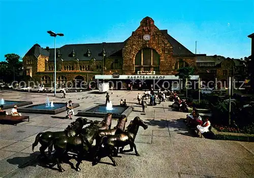 AK / Ansichtskarte Bad Aachen Hauptbahnhof mit Pferdegruppe