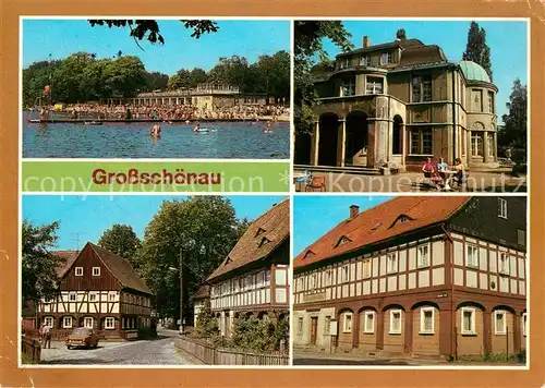 AK / Ansichtskarte Grossschoenau Sachsen Badestrand Teilansichten Gebaeude Fachwerkhaus Kat. Grossschoenau Sachsen