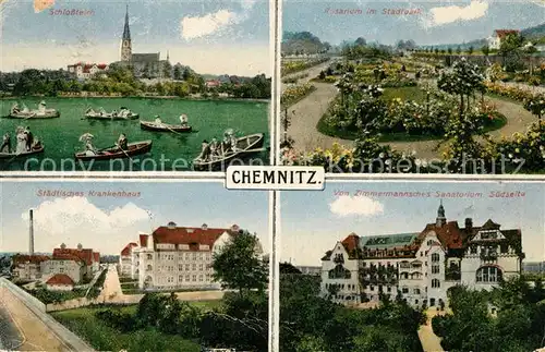 AK / Ansichtskarte Chemnitz Schlossteich Rosarium Stadtpark Staedtisches Krankenhaus Sanatorium Kat. Chemnitz