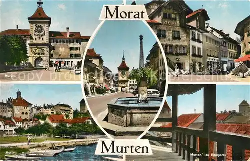 AK / Ansichtskarte Morat Murten Teilansichten Brunnen Stadtmauer Kat. Murten