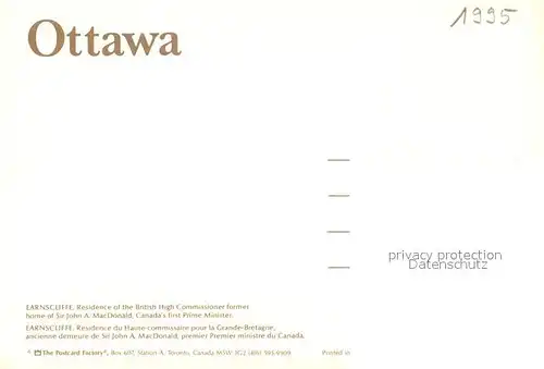 AK / Ansichtskarte Ottawa Ontario Earnscliffe Residence of the British High Commissioner Kat. Ottawa