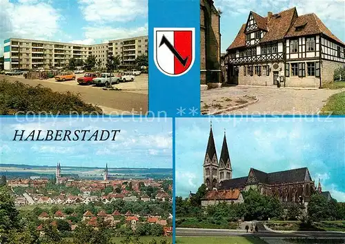 AK / Ansichtskarte Halberstadt Hermann Matern Ring Gleimhaus uebersicht Dom Wappen Kat. Halberstadt