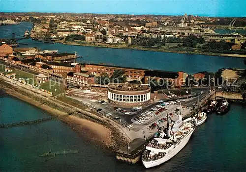 AK / Ansichtskarte Wilhelmshaven Suedstrand mit Strandhalle und MS Wilhelmshaven Fliegeraufnahme Kat. Wilhelmshaven