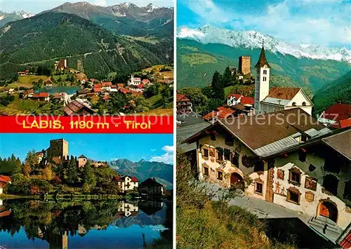 AK / Ansichtskarte Ladis Ortsansicht mit Kirche Burg Wasserspiegelung Alpenpanorama Kat. Ladis