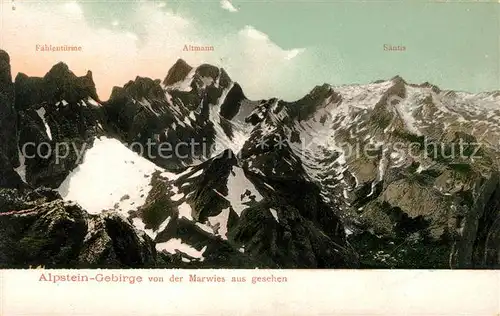 AK / Ansichtskarte Alpstein Alpsteingebirge mit Fahlentuerme Altmann und Saentis Kat. Alpstein