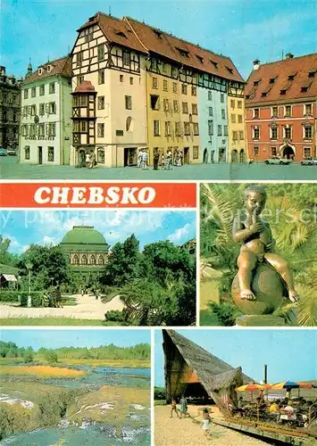 AK / Ansichtskarte Chebsko Restaurant Statue Ortsansicht