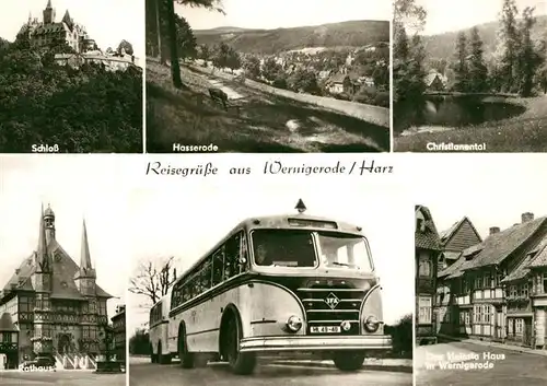 AK / Ansichtskarte Autobus Omnibus Wernigerode Schloss Rathaus Christianental Hasserode Kat. Autos