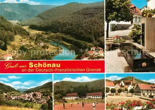AK / Ansichtskarte Schoenau Pfalz Koenigsweiher Brunnen Panorama Freizeitstaette Heilsbach Dorfmitte Kat. Schoenau (Pfalz)