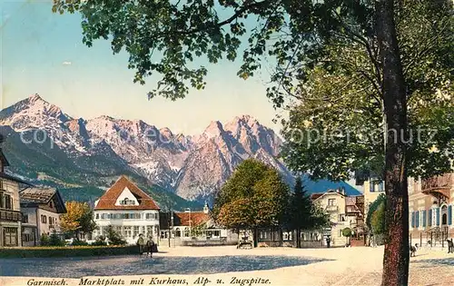 AK / Ansichtskarte Garmisch Partenkirchen Marktplatz Kurhaus Alp  und Zugspitze Kat. Garmisch Partenkirchen