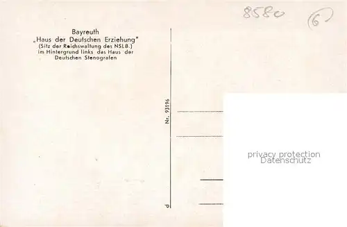 AK / Ansichtskarte Bayreuth Haus der Deutschen Erziehung Kat. Bayreuth