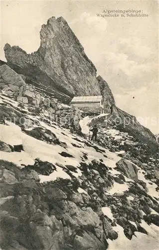 AK / Ansichtskarte Alpstein Alpsteingebirge Wagenlucke mit Schutzhuette Kat. Alpstein