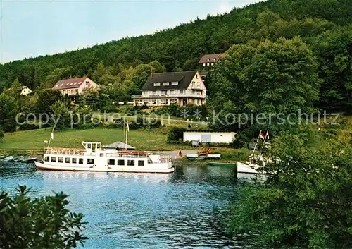 AK / Ansichtskarte Waldeck Edersee Seehotel Prinz Restaurant Cafe am Edersee Ausflugsdampfer