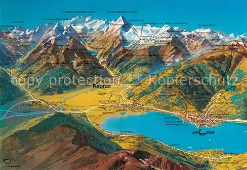AK / Ansichtskarte Zell See Panoramakarte mit Kaprun und Hohen Tauern Kat. Zell am See