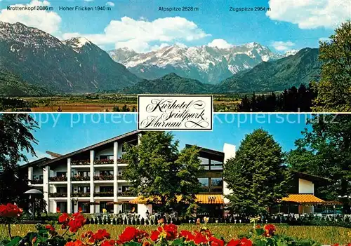 AK / Ansichtskarte Murnau Staffelsee Panorama mit Alp und Zugspitze Kurhotel Seidlpark Murnau