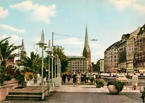 AK / Ansichtskarte Hamburg Jungfernstieg mit Alsterpavillon und Petri Kirche Kat. Hamburg