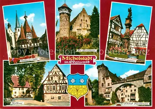 AK / Ansichtskarte Michelstadt Rathaus Diebsturm Marktbrunnen Schloss Fuerstenau Kellerei Kat. Michelstadt