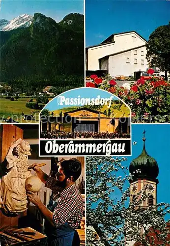 AK / Ansichtskarte Oberammergau Ortsmotive Passionsdorf Holzschnitzwerkstaette Pfarrkirche Alpen Kat. Oberammergau