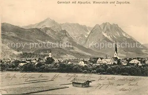 AK / Ansichtskarte Garmisch Partenkirchen mit Alpspitze Waxenstein und Zugspitze Kat. Garmisch Partenkirchen