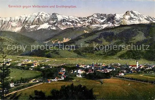 AK / Ansichtskarte Garmisch Partenkirchen Fliegeraufnahme gegen Wetterstein und Dreithorspitze Kat. Garmisch Partenkirchen