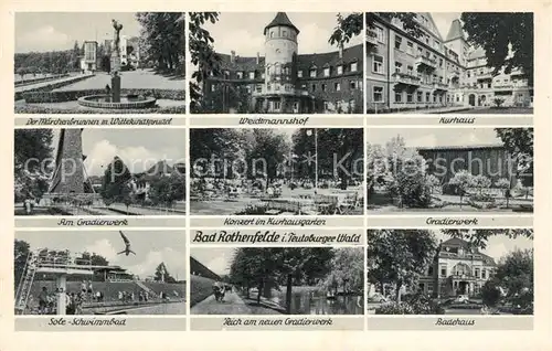 AK / Ansichtskarte Bad Rothenfelde Maerchenbrunnen Wittekindsprudel Kurhaus Weidtmannshof Gradierwerk Badehaus Freibad Kat. Bad Rothenfelde