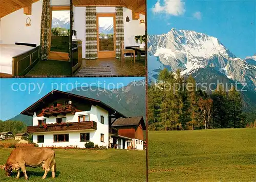 AK / Ansichtskarte Obsteig Tirol Ferienwohnungen Fam. Knoflach Kuh Landschaftspanorama Alpen Kat. Obsteig