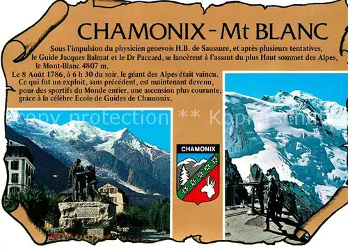 AK / Ansichtskarte Chamonix Statue de Saussure et Jacques Baimat Sculpteur Salmson Kat. Chamonix Mont Blanc
