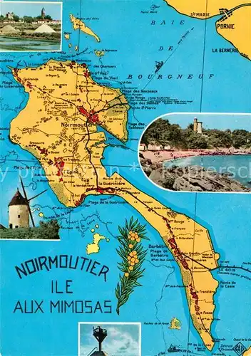 AK / Ansichtskarte Ile de Noirmoutier Landkarte Teilansichten Muehle Bucht Strand Kat. Noirmoutier en l Ile