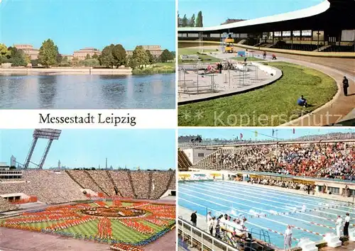 AK / Ansichtskarte Leipzig Elsterbecken Deutsche Hochschule fuer Koerperkultur Alfred Rosch Kampfbahn Zentralstadion Schwimmstadion Kat. Leipzig