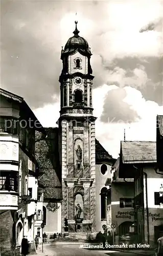 AK / Ansichtskarte Mittenwald Karwendel Tirol Obermarkt mit Kirche Kat. Schwaz