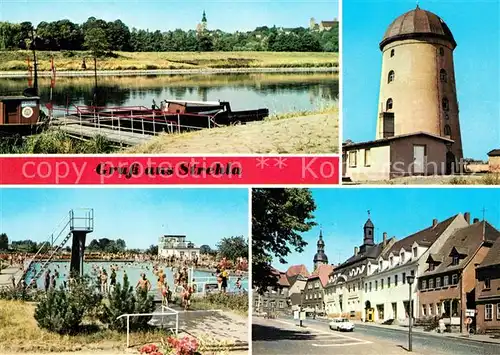 AK / Ansichtskarte Strehla Schwimmbad Jugendherberge Marktplatz Kat. Strehla