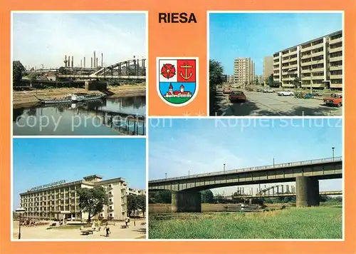 AK / Ansichtskarte Riesa Sachsen Anlegestelle Elbbruecke Haus der Stahlwerker Kat. Riesa