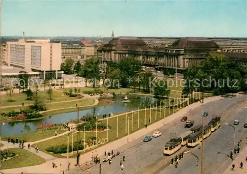 AK / Ansichtskarte Leipzig Blick zum Hauptbahnhof und Hotel Stadt Leipzig Strassenbahn Kat. Leipzig