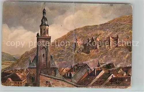 AK / Ansichtskarte Heidelberg Neckar Kuenstlerkarte Heiliggeistkirche und Schloss Kat. Heidelberg
