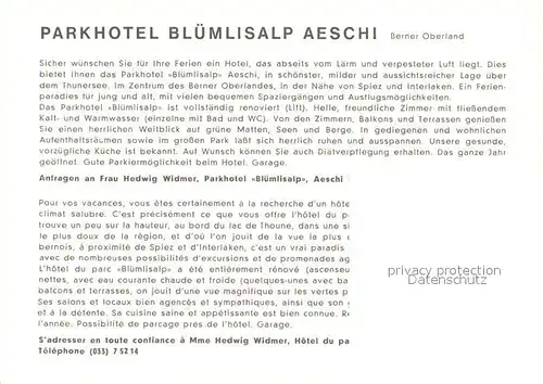 AK / Ansichtskarte Aeschi BE Parkhotel Bluemlisalp