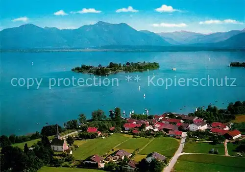 AK / Ansichtskarte Gstadt Chiemsee Fraueninsel Hochfelln Hochgern Chiemgauer Alpen Fliegeraufnahme Kat. Gstadt a.Chiemsee