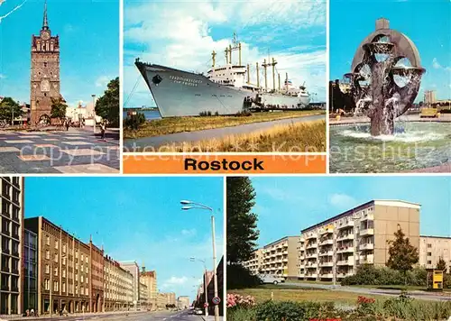 AK / Ansichtskarte Rostock Mecklenburg Vorpommern Kroepeliner Tor Traditionsschiff Typ Frieden Kosmosbrunnen Lange Str Pawlowstr Kat. Rostock
