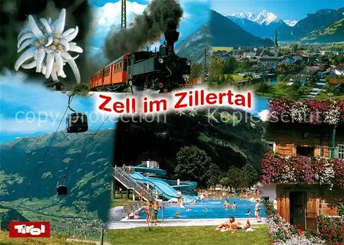 AK / Ansichtskarte Zell Ziller Tirol Dampflok Seilbahn Schwimmbad Kat. Zell am Ziller
