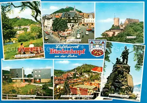 AK / Ansichtskarte Biedenkopf Schlossblick Marktplatz Schloss Jugendherberge Buergerhausterrasse Kriegerdenkmal Kat. Biedenkopf