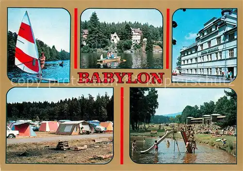 AK / Ansichtskarte Babylon Babilon Surfer Bootspartie Hotel Campingplatz Strandbad Kat. Tschechische Republik